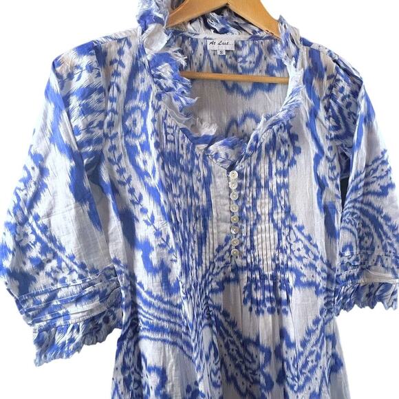 At Last Boho Hippie Babydoll Buttons Raw Edge Details Lagenlook Blue Luxury 8 - Picture 3 of 7